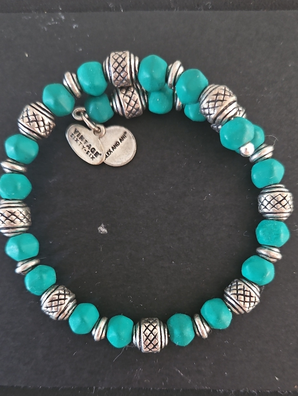 Alex and Ani Turquoise and Silver Beaded Stretch Bracelet